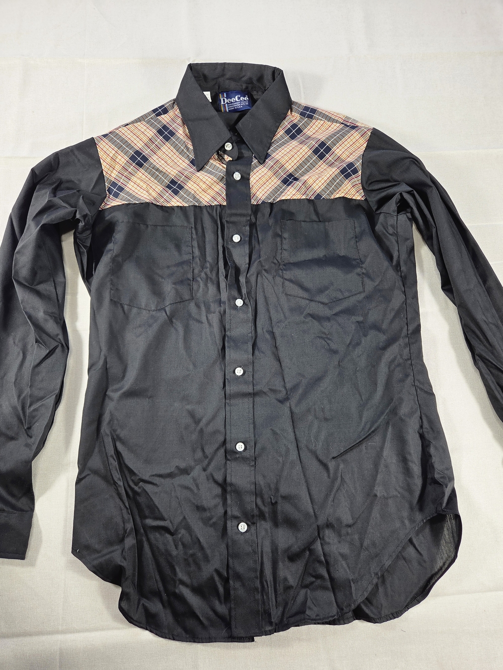 Vintage Dee Cee USA Western Shirt Black Plaid Yoke M